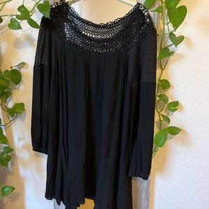 Black eyelet long sleeve dress